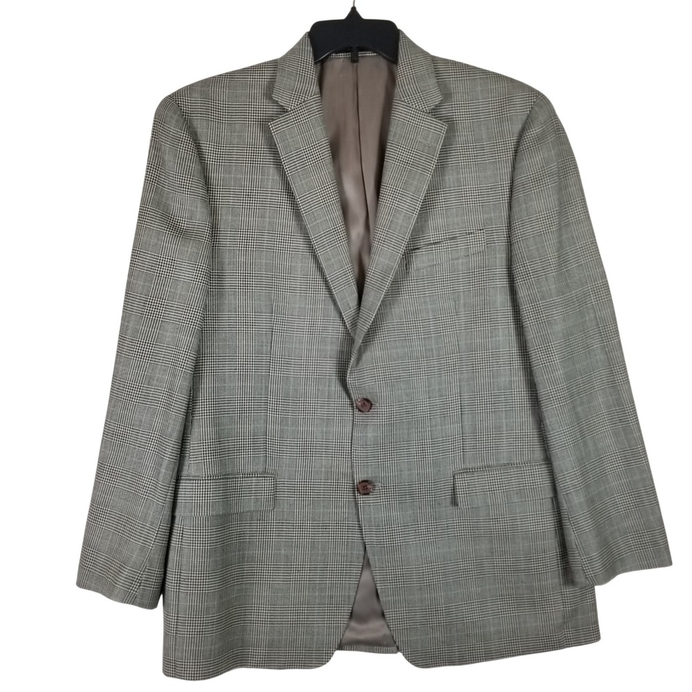 Lauren Ralph Lauren Mens 42R Silk Wool Glen Plaid Blazer Sport Coat Gray Brown